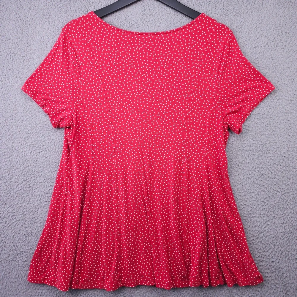 Torrid Shirt Women 1 1X Red Polka Dot Super Soft Knit Faux Button Scoop Neck Top